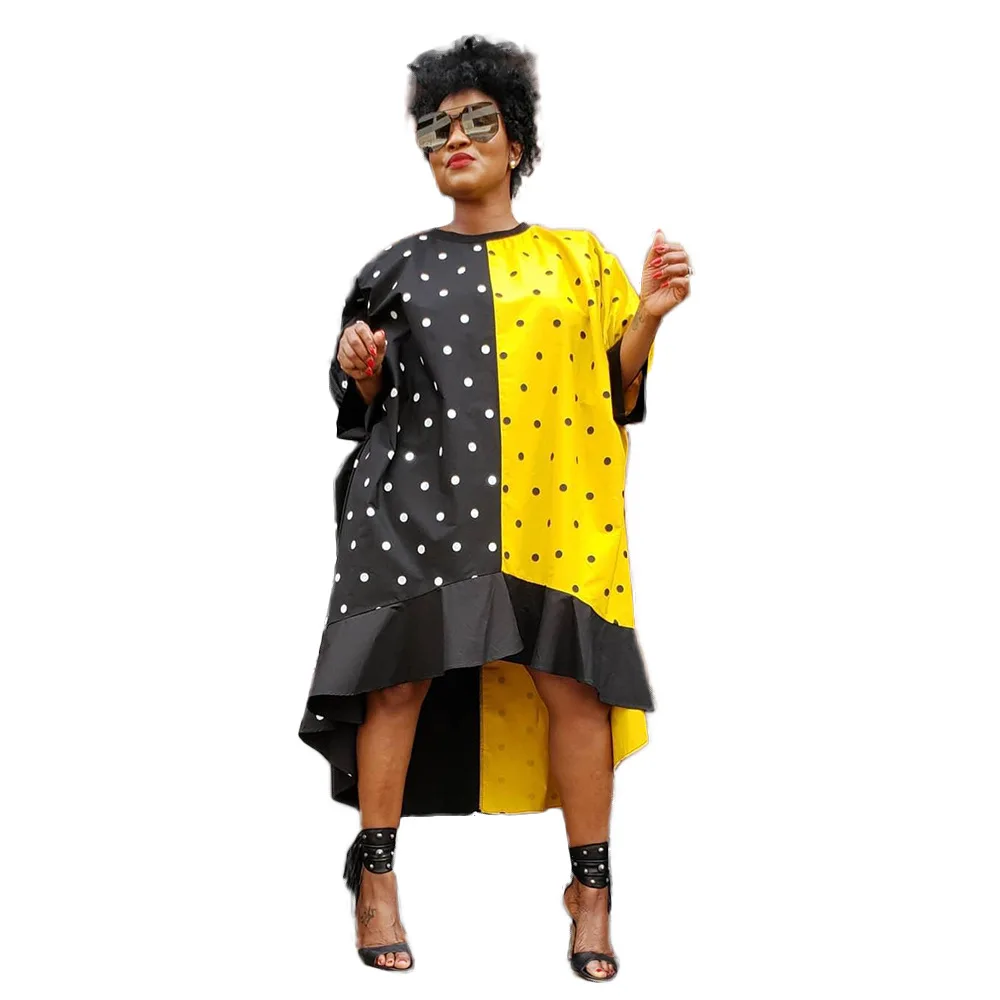 Свободное платье средней длины в горошек модное Повседневное стиле пэчворк с