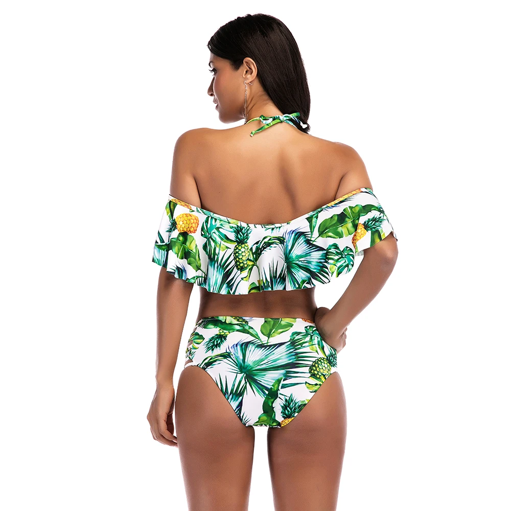 2019 новые летние оборками с завязками на шее рисунком купальник maillot de bain женские