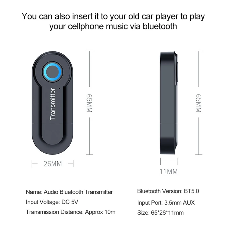 DSMOTEK 2020 New Car Bluetooth Transmitter BT5.0 Wireless Aux-in Cellphone Audio Music Playing Via Player TV Kit | Автомобили и