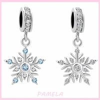pamela 925 sterling silver snowflake charms christmas gift zircon beads diy for original pandora bracelet jewelry for women