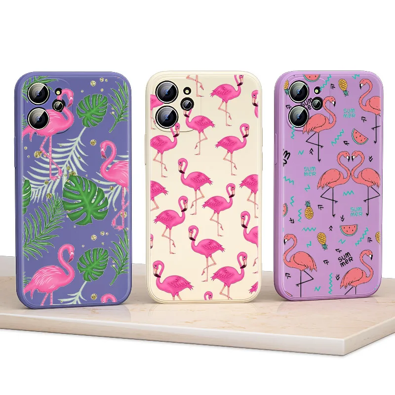 

Summer Flamingos Liquid Silicone Soft Cover For Apple IPhone 13 12 Mini 11 Pro XS MAX XR X 8 7 6S SE Plus Phone Case