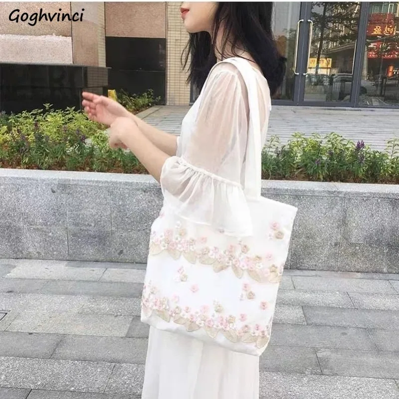 

Сумка на плечо Женская холщовая, элегантный повседневный вместительный саквояж-тоут с цветочной кружевной вышивкой, универсальная модная сумочка