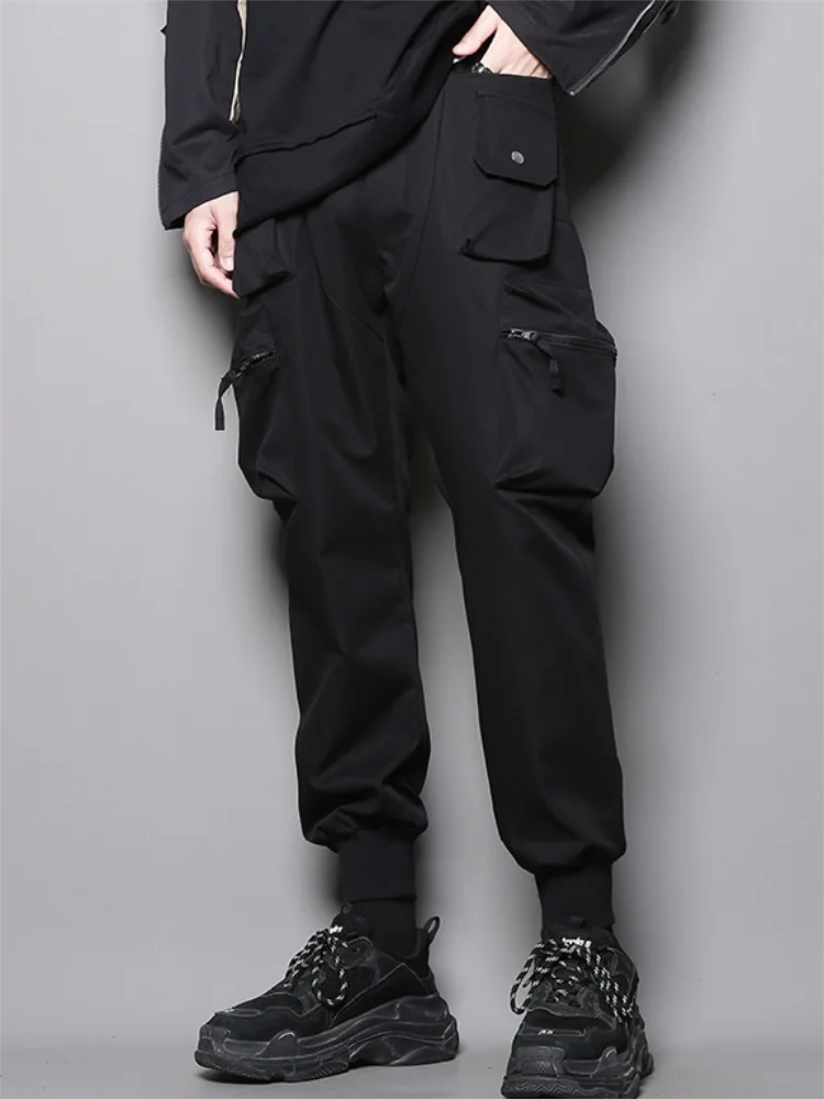 Men's Work Pants Casual Pants Sports Pants Spring And Autumn New Dark Elastic Waist Multi-Pocket Design Motorcycle Pants