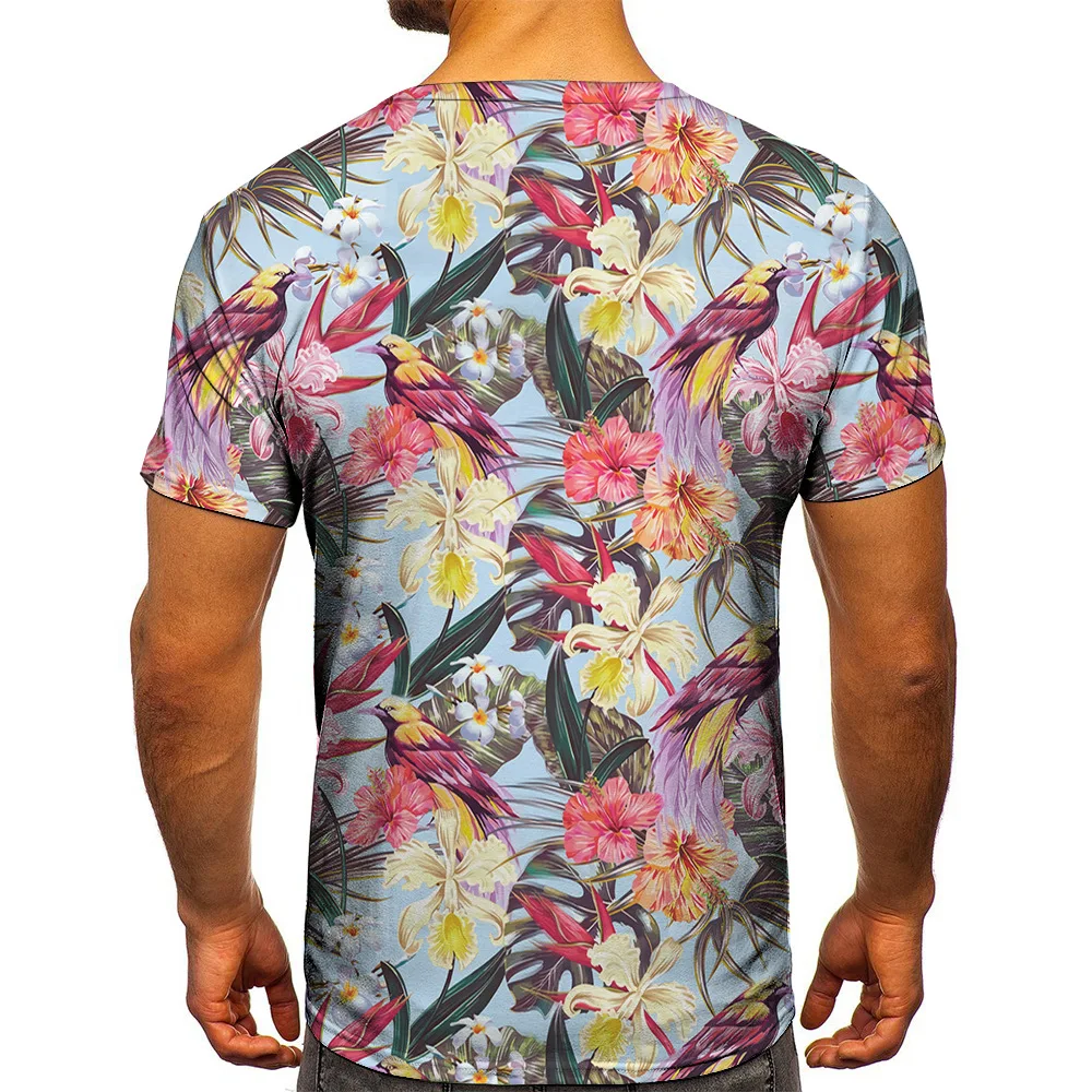 

Men's T-Shirt Street Fashion Vacation Style Plants Flowers 3D Hot Top Large Size Mens Clothes Loose Pullover Summer