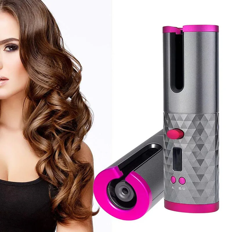 

Cordless Automatic Rotating Hair Curler Auto Ceramic Curling Iron LED Display Temperature Adjustable USB Rechargeable Wave Styer