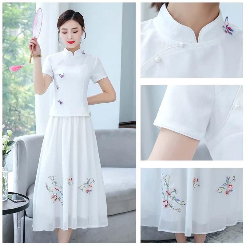 Женское платье-Ципао костюм из двух предметов летний женский в китайском стиле с