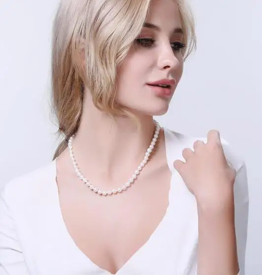 

DMRU009 6-7MM Natural Freshwater Pearl Necklace Silver 925 Jewelry Necklace For Women