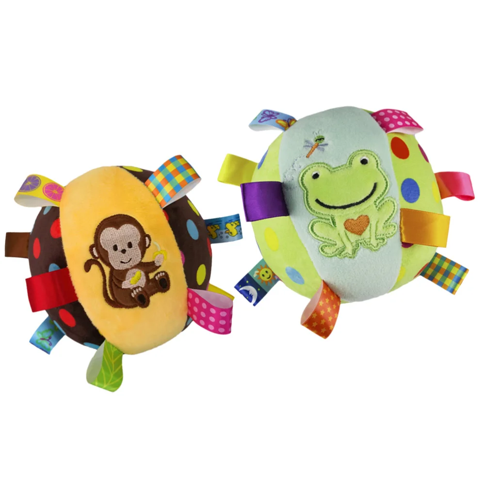 2pcs Cartoon Stuffed Animal Toy Baby Soft Plush Hand Rattle Toys Funny Doll for Infant Newborn (Monkey + Frog Pattern) |