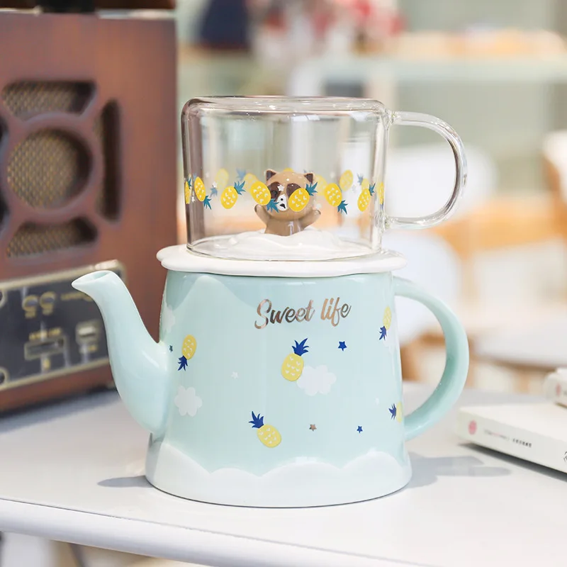 

Cartoon Animal Water Jug Mug Ceramic Teapot Tea Set Lovely Sweet Kettle Office Large Capacity Coffee Pot