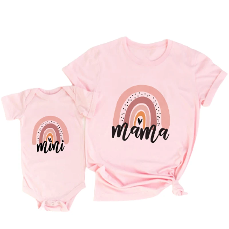Ropa a juego de arco&iacute;ris para familia, madre e hija Camiseta con estampado de letras para, ropa informal para ni&ntilde;os y ni&ntilde;as-0