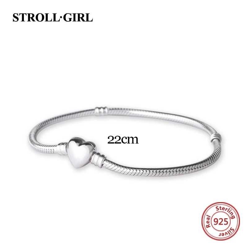 Strollgirl 100% 925 Sterling Silver 22cm Luxury Snake Chain DIY pandora Charm Authentic Bracelet Fashion Jewelry making gifts|bracelet