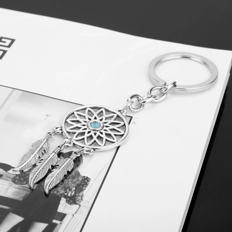Фильм Dreamcatchers цепочка для ключей Boho перо из листьев и кисточек сплав брелок