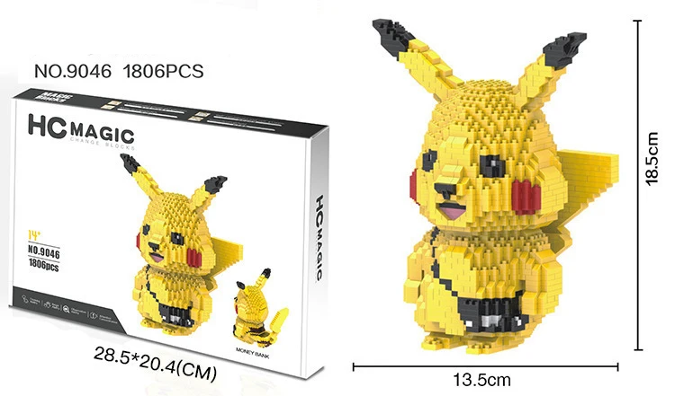 

Coin Money Box Block Fun Building Toy Pikachu Auction Figures Micro Bricks Juguetes Toys Children Christmas Gifts 9046