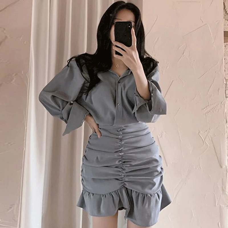 Платье-рубашка Kimotimo женское с отложным воротником однобортное приталенное