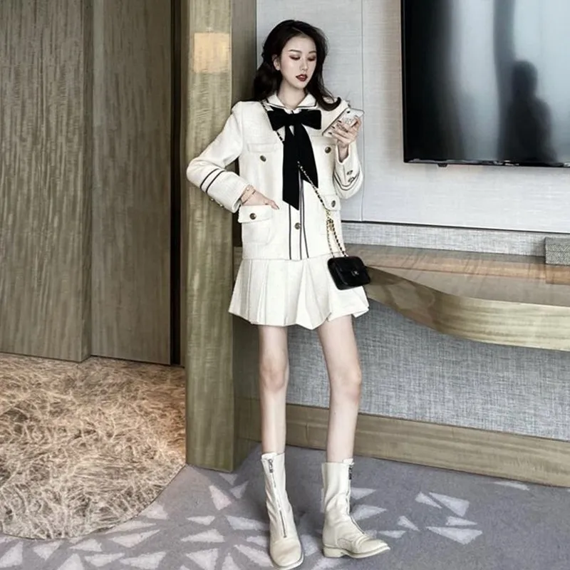 Женский твидовый комплект из двух предметов однобортный пиджак с бантом и