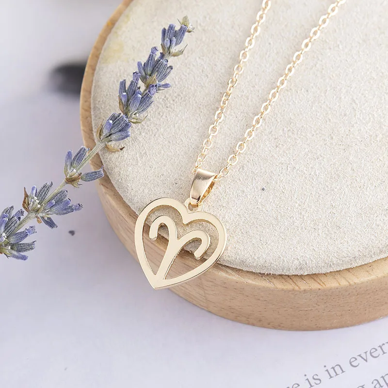 

Women 12 Constellation Necklace Simple Heart Shaped Pendant Alloy Gold Clavicle Chain Fashion Ladies Elegant Gift Jewelry