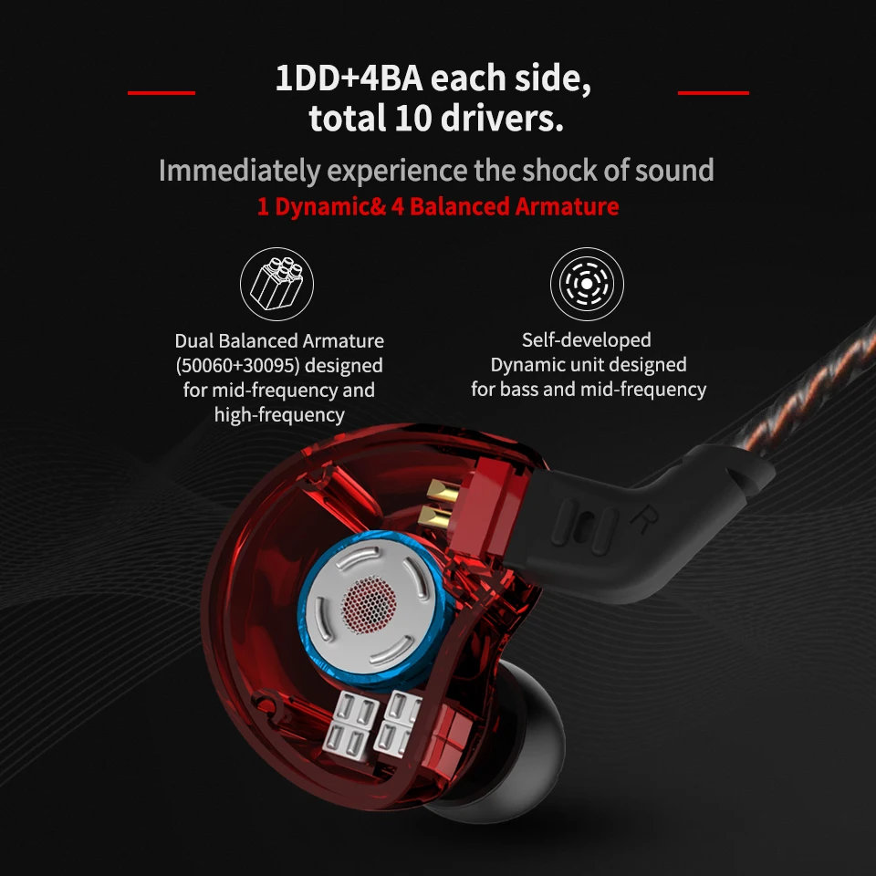KZ ZS10 4BA с динамическим гибридным наушником в ухо HIFI Monito спортивные наушники для бега гарнитура вкладыши KZ ZSN/AS10/AS06 CCA C10