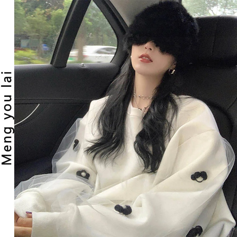 

CMAZ 2021 Autumn Winter Thick Coats for Women Autumn and Winter Niche Loose BF Idle Style Thickened White Hoodie Women's Design