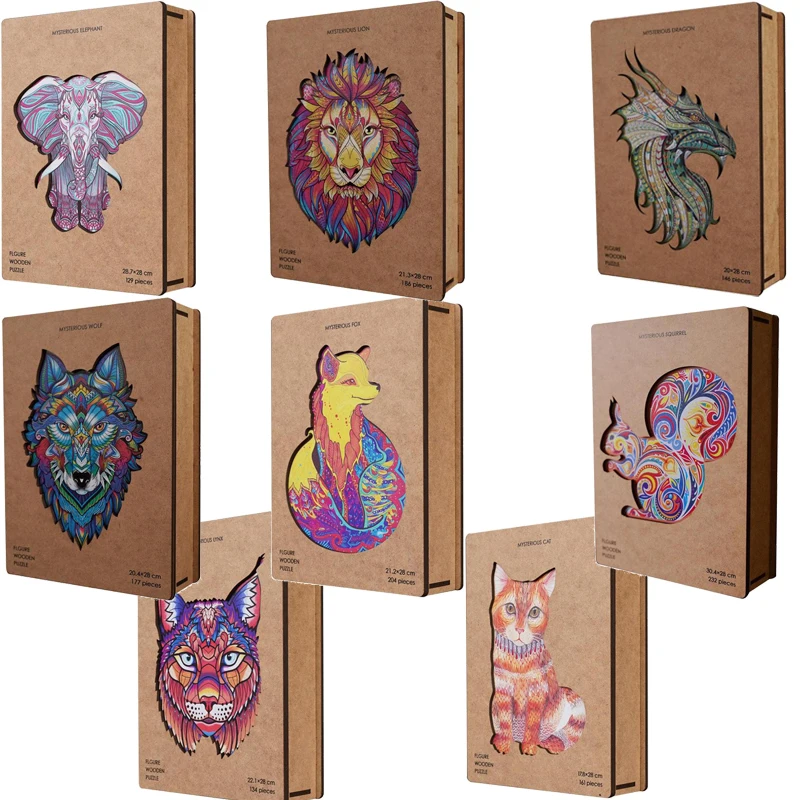 

Animal Wooden Puzzles Cartoon Wood Jigsaw Puzzles Toy Early Educational Toys Christmas Gift For Kids Cartoon Lion Dragon