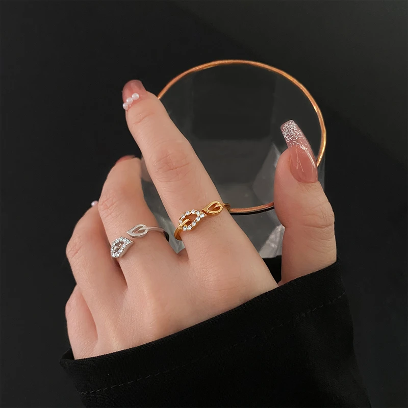 KISS WIFE Новое модное кольцо со стразами в форме ветки в форме листьев для женщин и девочек, открытое кольцо с кристаллами, 2021 г., трендовые модные украшения, подарки