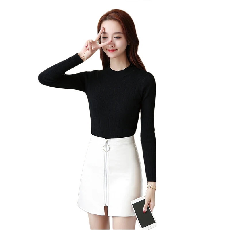

2021 Autumn Winter Women Skirt High Waist Faux Leather Front Zipper Mini Skirts A Line Short PU Pencil Skirts Women