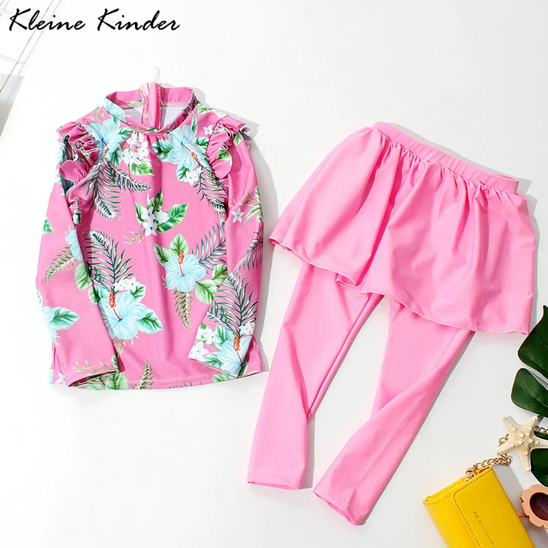 Купальный костюм для маленьких девочек с защитой от УФ 3 шт. Рашгард длинными