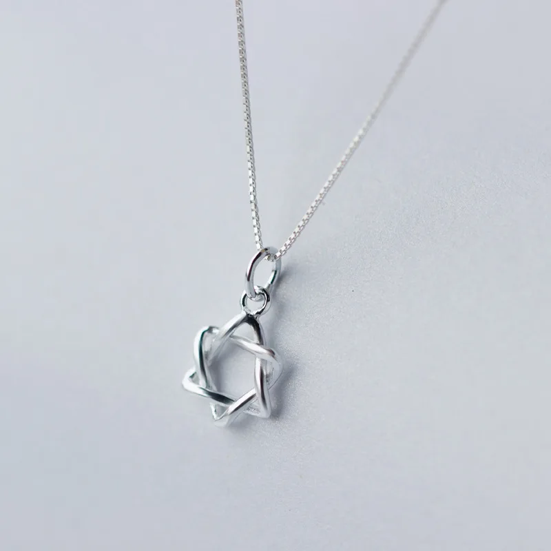 Полый 925sterling серебряный открытый кулон цепочка со звездой Давида магена иврит