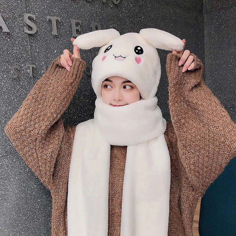 

Hat Female Autumn and Winter Wild Moving Ears Gloves Scarf Three-Piece Children
