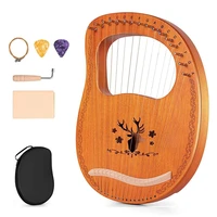 lyre harp 16 string mahogany plywood body string instrument with tuning wrench and storage bagtuning tool