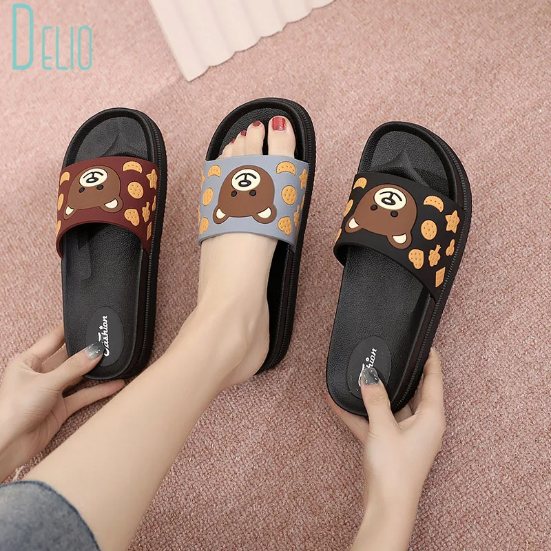 

Fashion Thick Bottom Slippers Female Outside Wear 2021 Summer Net Red Female One - Word Drag Little Bear Anti - Slip Slippers