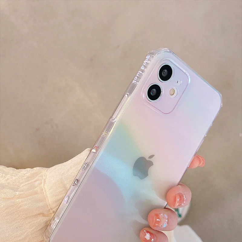 

Luxury Rainbow Aurora Clear Phone Case For iPhone 12 11 Pro MAX Mini XS X XR Max 7 8 Plus SE 2020 Transparent Silicone Cover