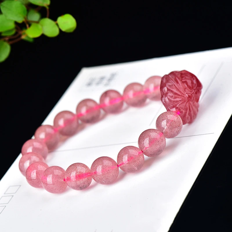 Браслет женский с натуральными кристаллами Ювелирное Украшение клубничным