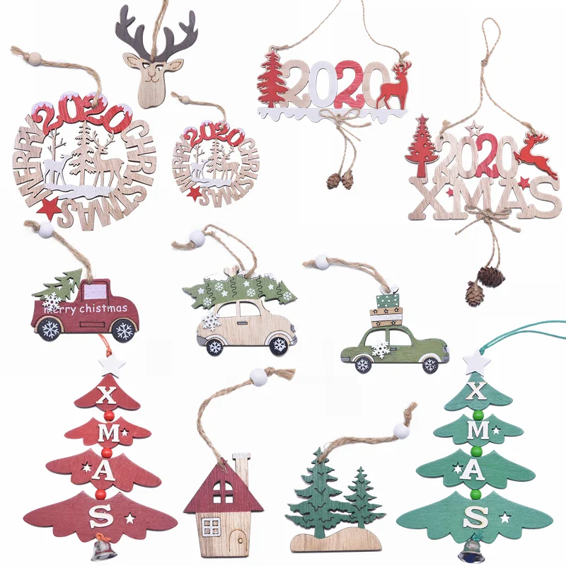 Multi Style Christmas Wooden Pendant Creative Wood Craft Ornaments DIY Chriatmas Tree Hanging Decoration Xmas Gift Supplies