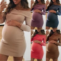 2020 maternity dress autumn winter pregnancy clothes dresses for pregnant women shoulderless long sleeve sexy mummy clothing