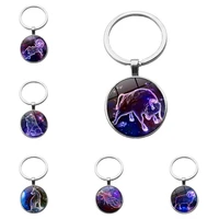 twelve constellation taurus time stone keychain metal glass pendant can be customized