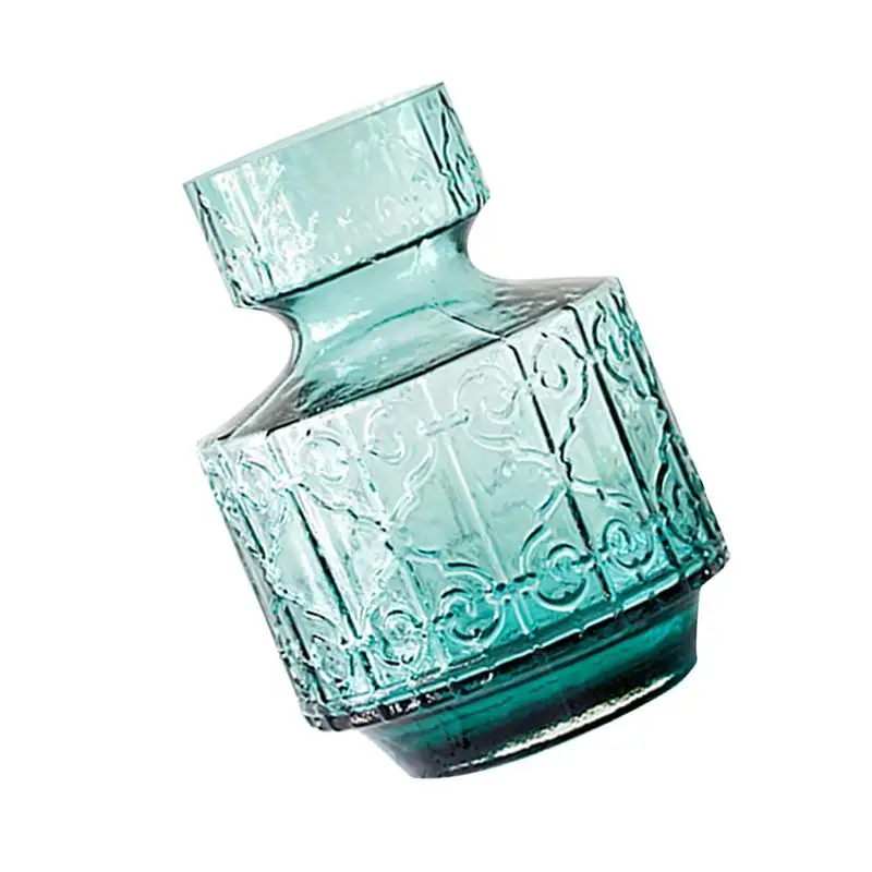 

1PC American Country Style Glass Vase Embossed Glass Hydroponic Vase Home Desktop Decor Ornament (S Blue)