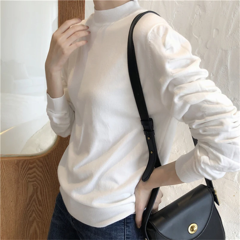 Chic Half-turtleneck Women Sweater Fashion Pleated Sleeve Female Knitting Tops 2019 Autumn Winter Jumpers femme | Женская одежда
