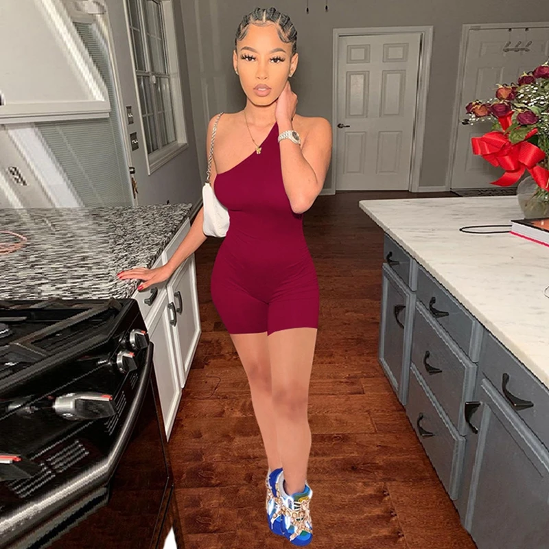 

Summer Clothing Bodysuit One Shoulder Sexy Solid Backless Rompers Womens Jumpsuit One Piece Club Outfits Streetwear Wholesale