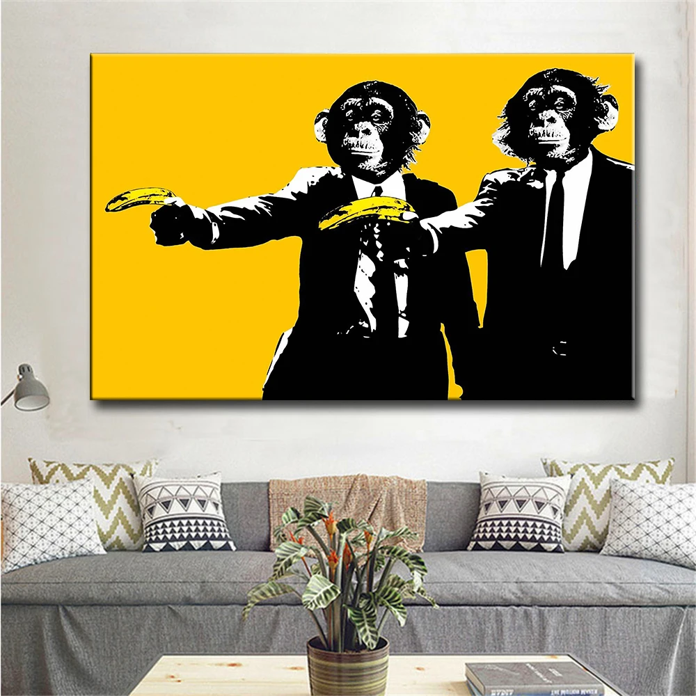 

Funny Monkeys With Banana Canvas Paintings On The Wall Posters And Prints Graffiti Art Animals Wall Art Pictures Kids Room Decor