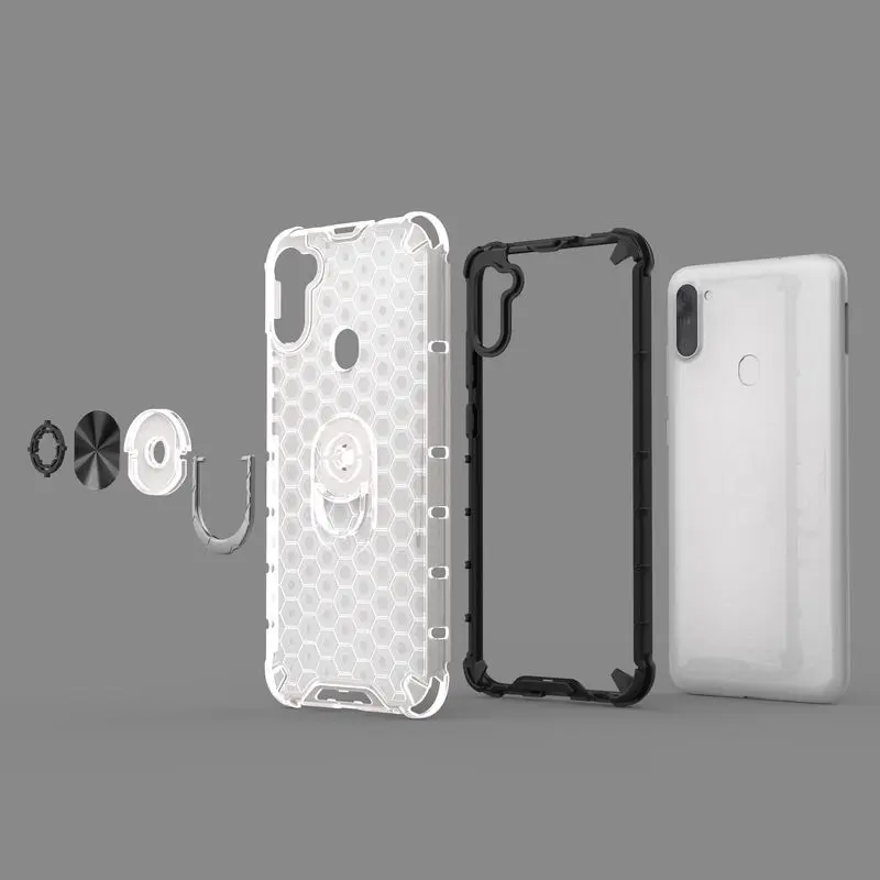 

For SamSung Galaxy A11 Case high quality Honeycomb With finger Ring Stand soft TPU Back Cover For SamSung A11 A115 M11 Cover