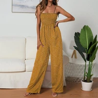 women polka dot jumpsuit high waist rompers boho yellow spaghetti strap wide leg pant one piece overalls female summer jumpsuits