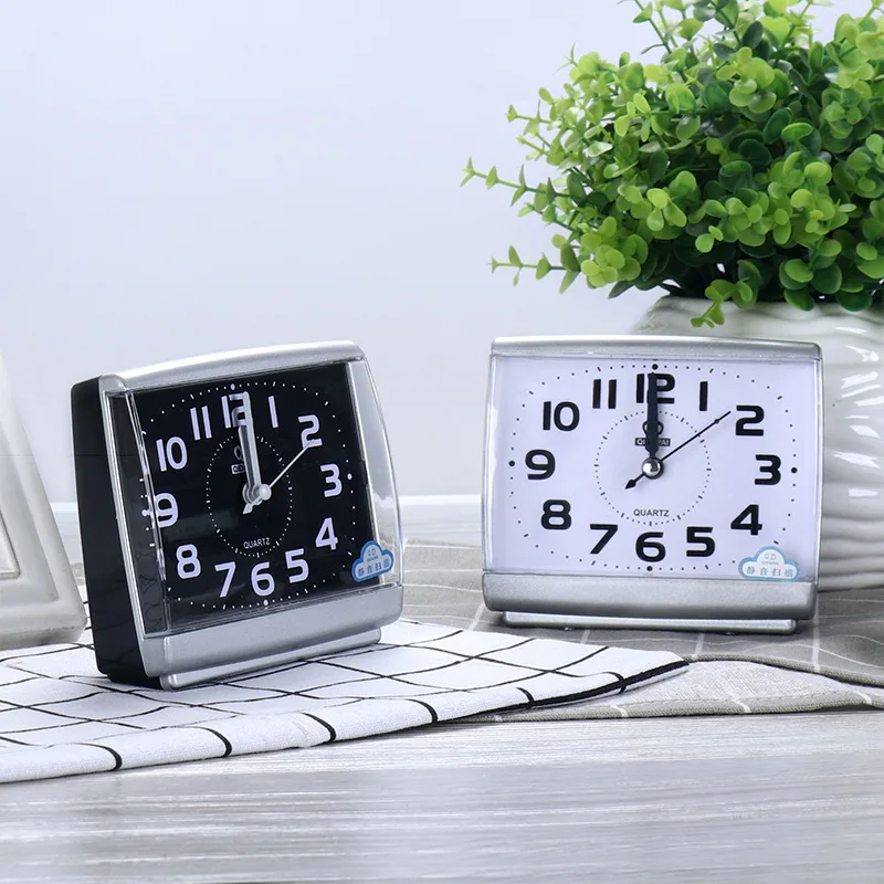 

Modern Square Alarm Clock Bedroom Desktop Bed Wake Up Clocks beside student Plastic Silent Sweeping Small table Clock ZM908