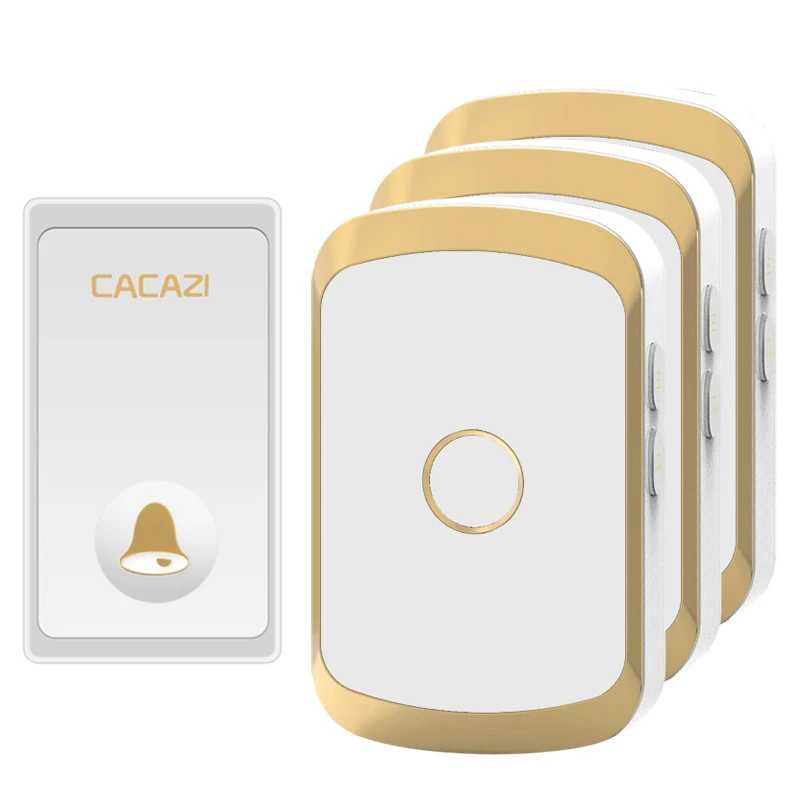 1 button 3 receiver CACAZI автономный водонепроницаемый беспроводной дверной звонок без кнопки батареи 200 м дистанционный светодиодный светильник Домашний Беспроводной дверной звонок с европейской вилкой 36 Chime - Цвет: 1 button 3 receiver