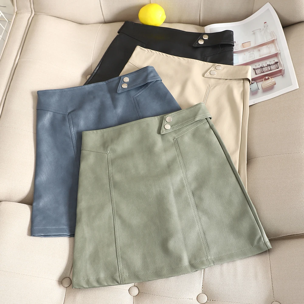 SINGRAIN Женская юбка карандаш высокая талия ПУ повседневная в стиле панк