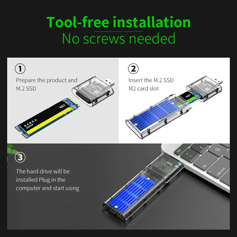 

External M.2 NGFF SATA SSD Enclosure High Speed USB3.0 Gen1 5Gb/S Transparent SATA SSD Hard Drive Case for PC