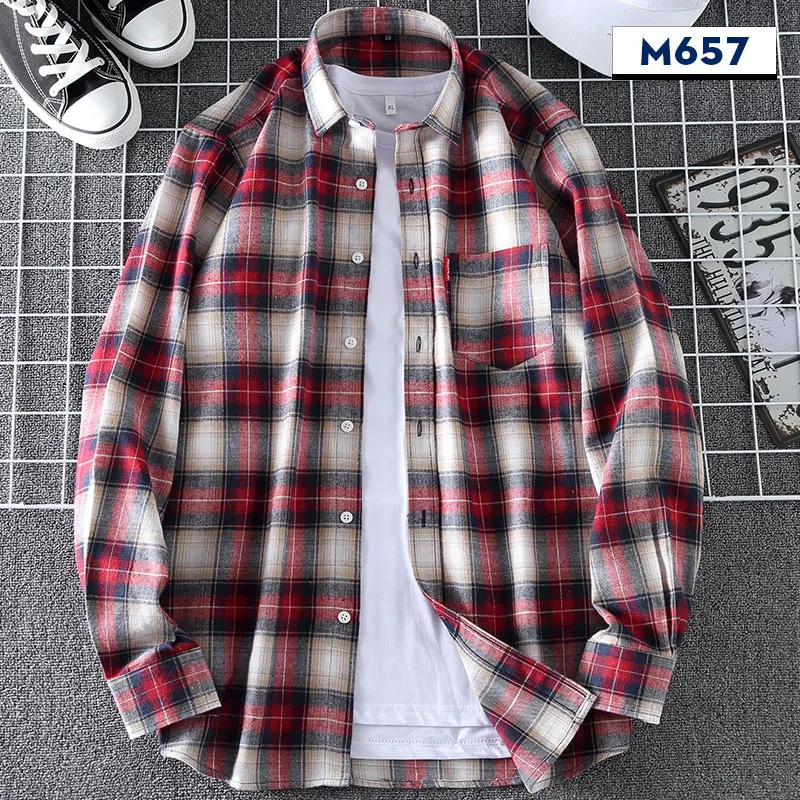 

100% Cotton shirts Flannel Men's Plaid Shirt Slim Fit Spring Autumn Male Brand Casual Long Sleeved Shirts Soft Comfortable 2021