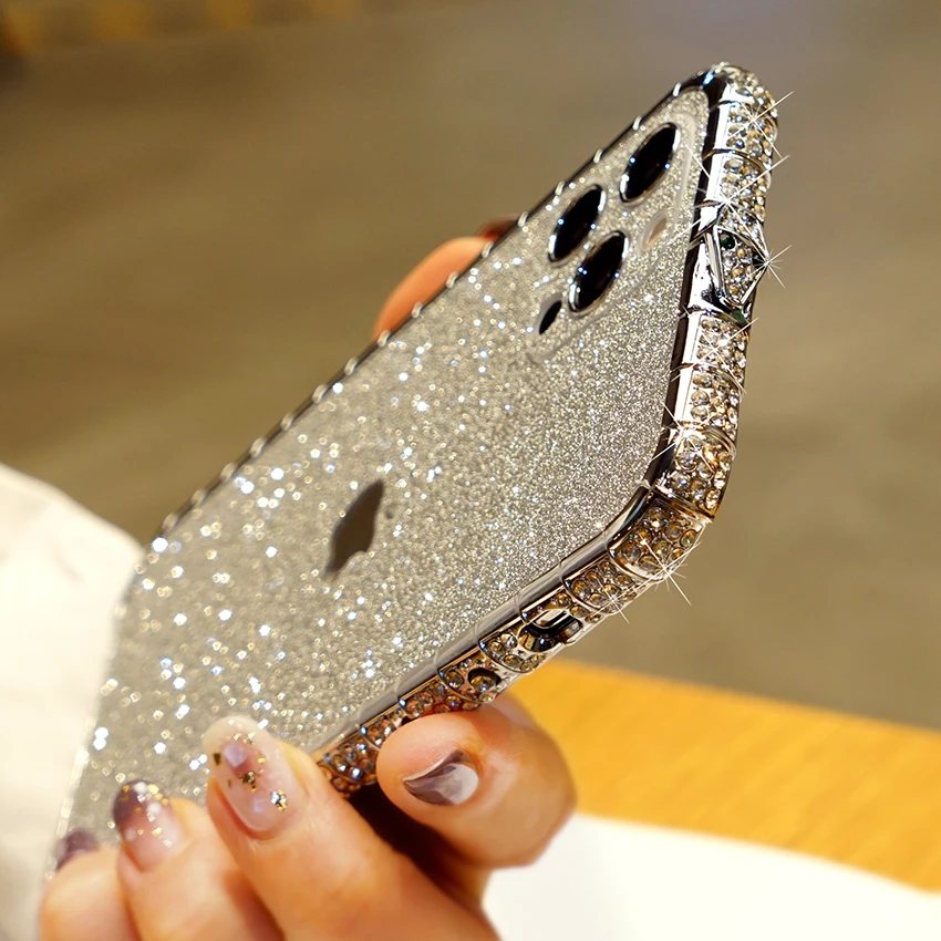 

Rhinestone Metal Bumper Case Glitter Diamond Phone Cover For iPhone 11 12 Pro XS Max XR X 7 8 Plus Cute Bling Bling Girl Funda