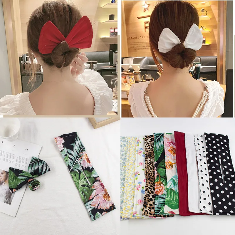 

Deft Bun Hair Bands Women Summer Knotted Print Wire Headband French Twist Hairstyle Donut Bun Former Maker Hair Bands