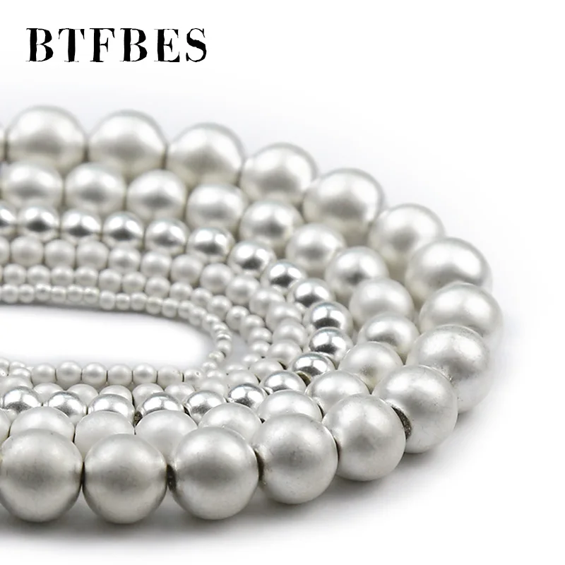 Круглые Бусины Из Гематита и матового белого золота 2/3/4/6/8/10 мм|Бусины| |