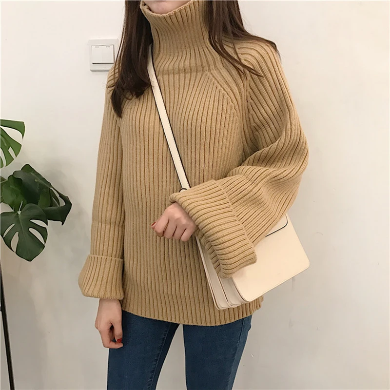 Fitaylor New Women Winter Thick Turtleneck Sweater Casual Female Loose Fit Knitted Pullovers Solid Color Warm Knitwear Tops | Женская